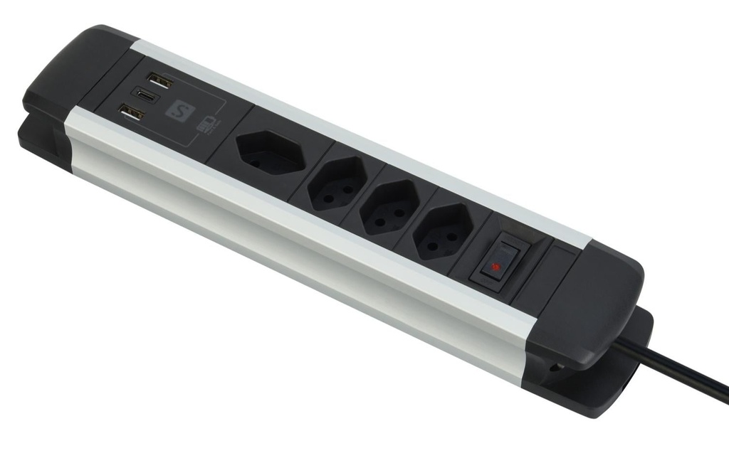 Schönenberger Bloc multiprises 4 x T13, 2 x USB-A, 1 x USB-C, 2 m