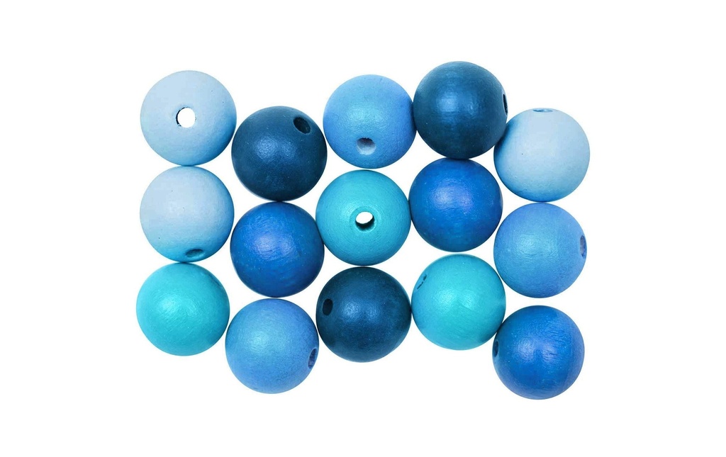 Rico Design Billes de bois Perçage 12 mm Bleu royal, 15 pièces