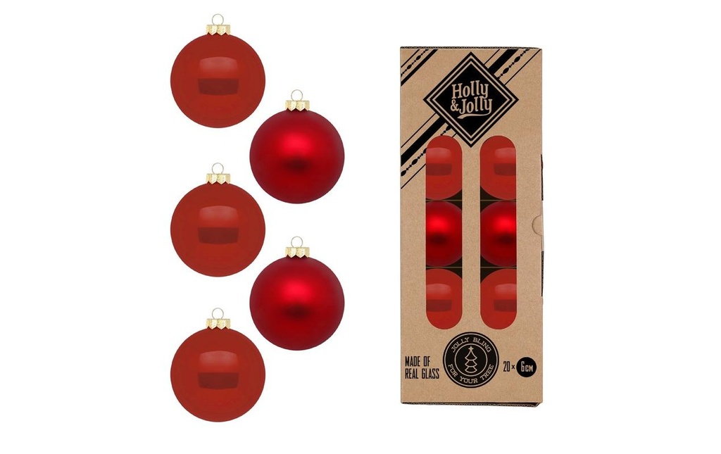 Holly & Jolly Boule de Noël 6 cm Rouge, 20 Pièce/s