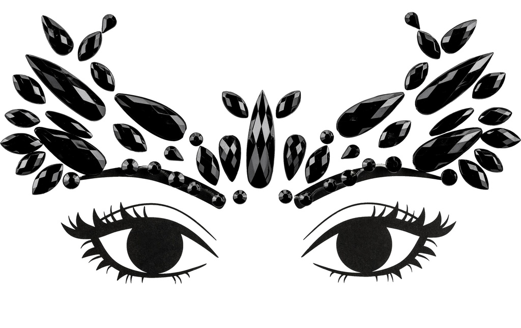 Partydeco Bijoux de visage cristaux noir, 14.5 x 5.5 cm
