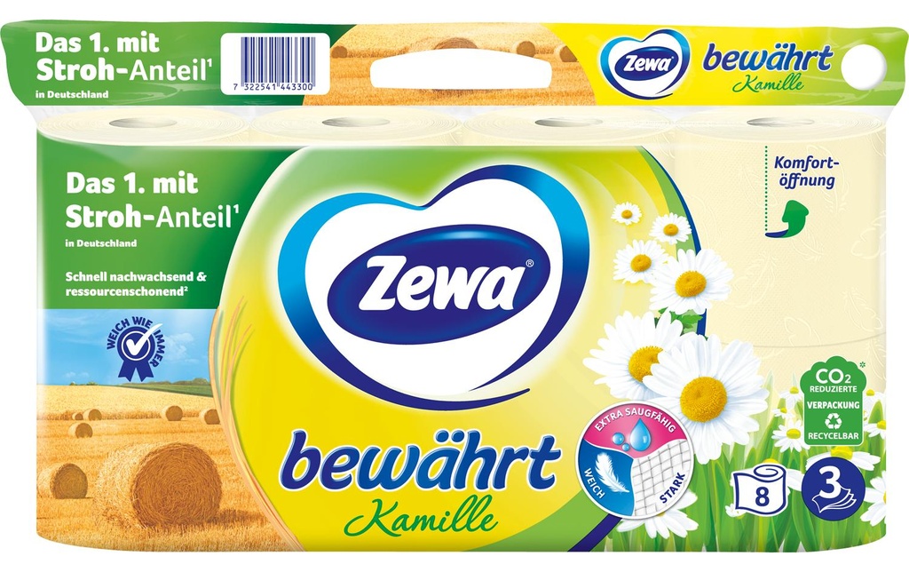 Zewa Papier toilette Bewährt Camomille avec cellulose de paille 8 rouleaux