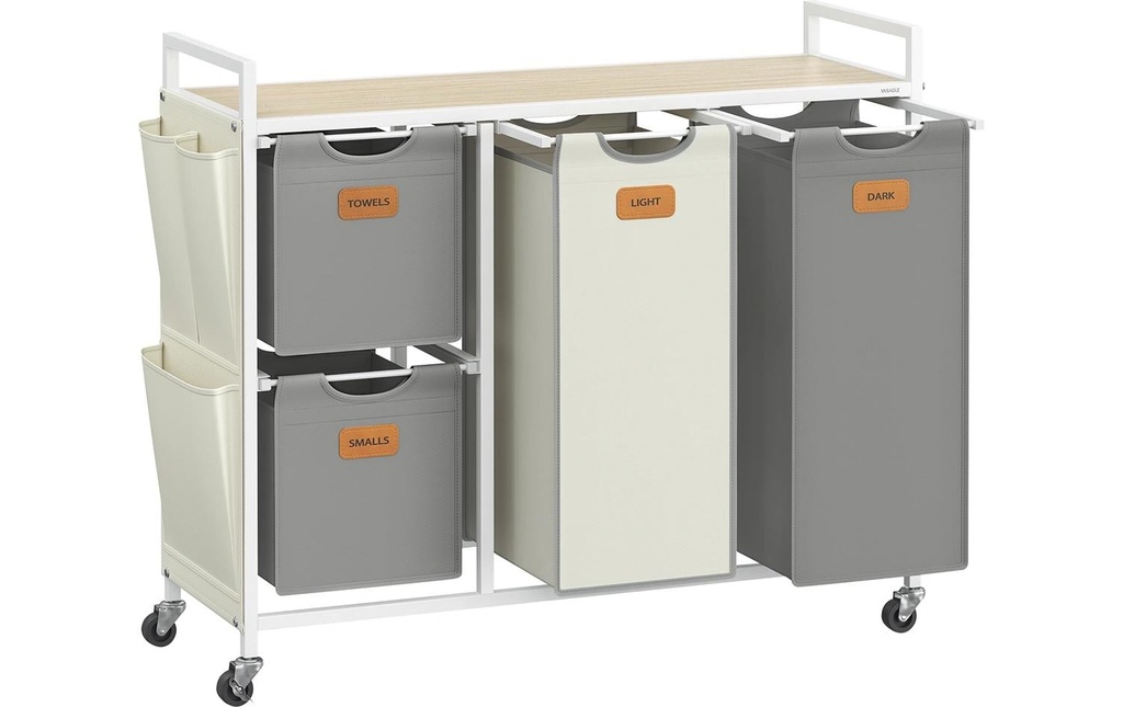 VASAGLE Corbeille à linge avec 4 paniers 150 l, Beige/Blanc/Gris tourterelle