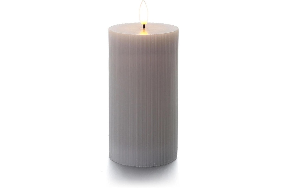 balthasar Bougie cylindrique LED Rainures, gris clair