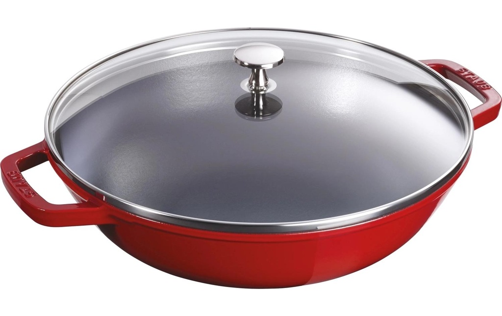 Staub Wok avec couvercle en verre 30 cm, Rouge cerise, 4.4 l