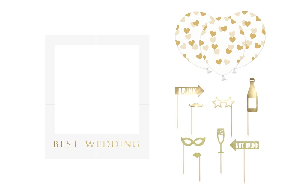 Partydeco Accessoires de mariage Photo Booth Best Wedding 12 pièces, or