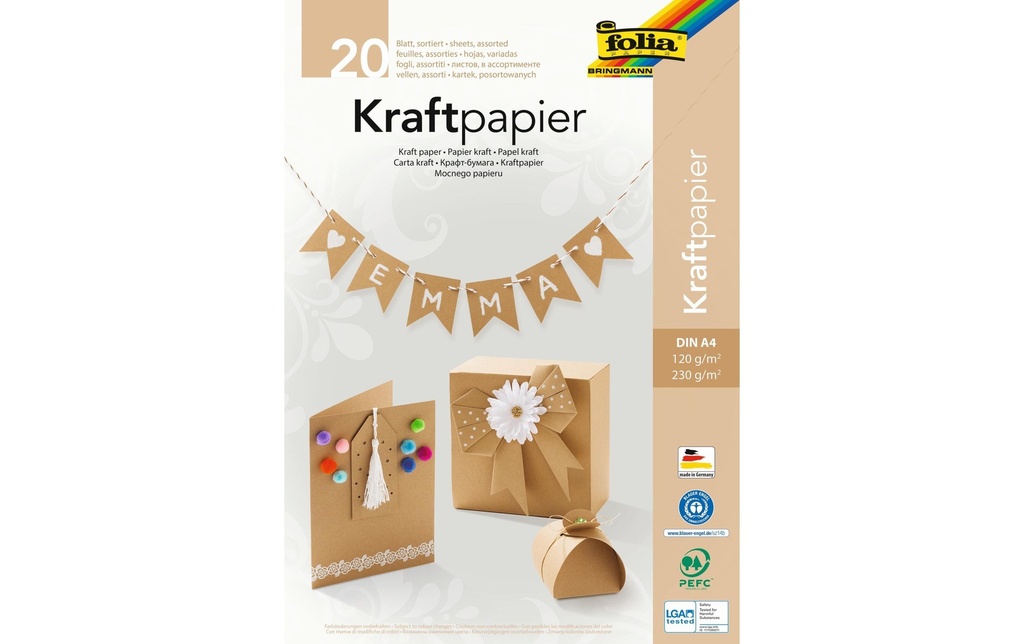 Folia Carton kraft Papier kraft A4 Uni 120/230 g/m², trié