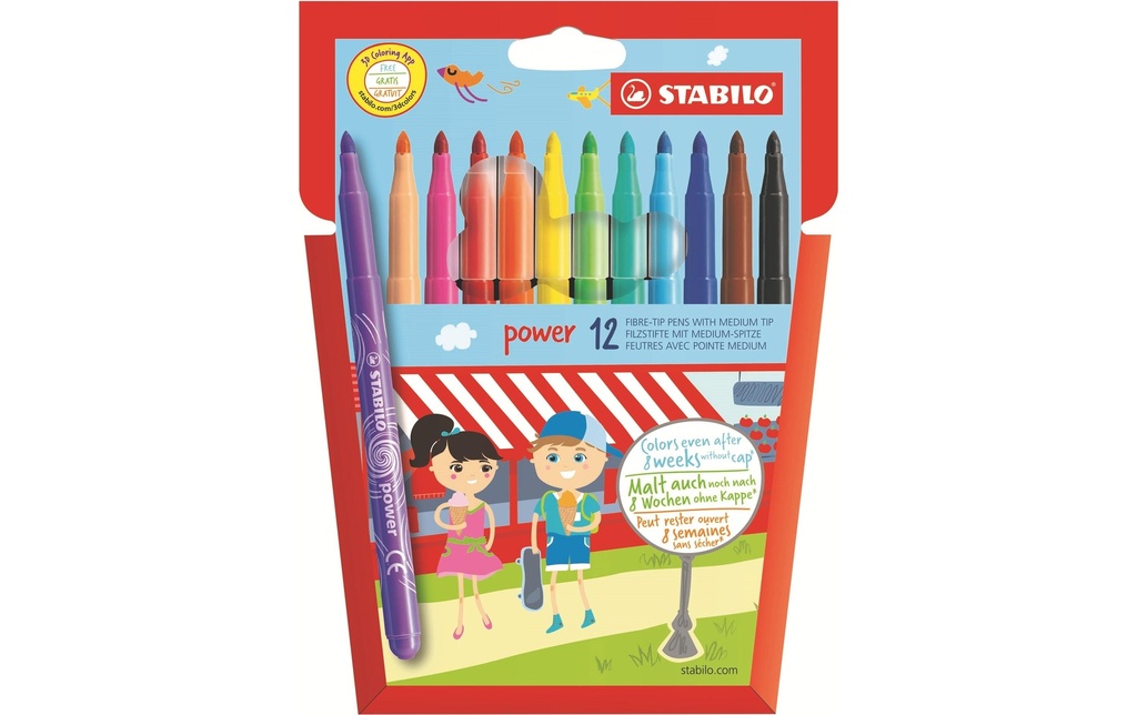 STABILO Feutres de coloriage Power, 12 pièces