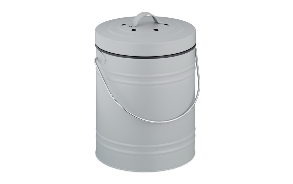 relaxdays Seau à compost avec filtre anti-odeur, 5 l, Gris