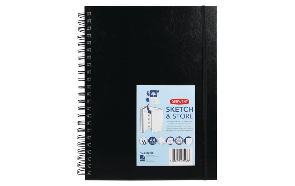 Derwent Carnet de croquis à couverture rigide Sketch &amp; Store, DIN-A4, 56 feuilles