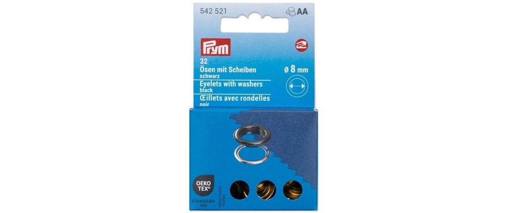 Prym Œillets avec disques, 8 mm noir, argent
