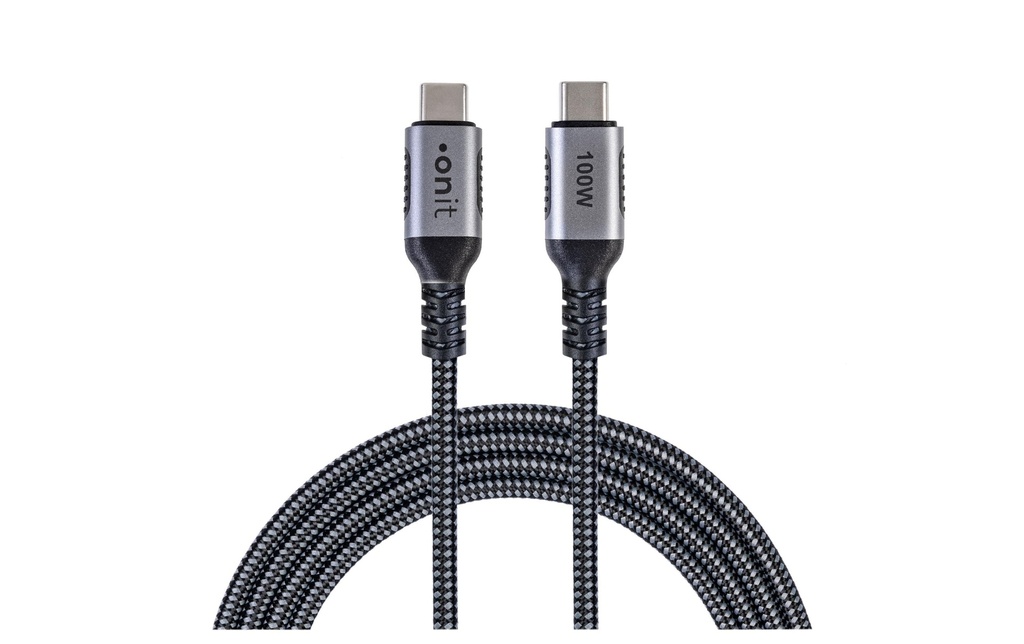 onit Câble USB 3.1 100 W, USB-C - USB-C, 2 m, Noir/Gris