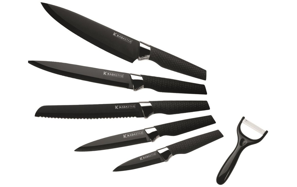 Kadastar Jeux de couteaux Premium Black 6 pièces, Noir/Argenté