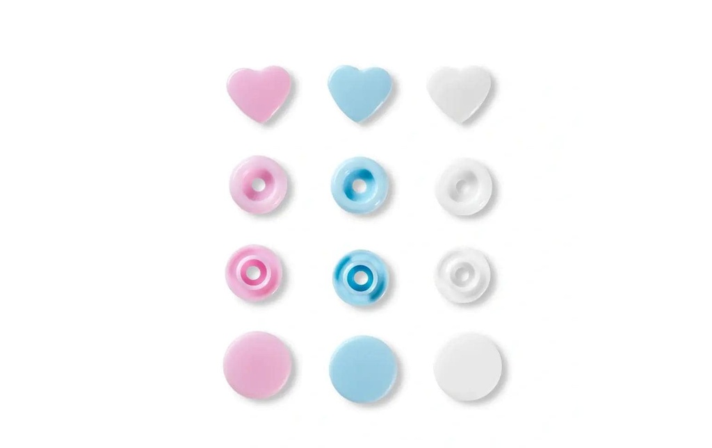 Prym Boutons poussoirs Boutons de couleur Coeur, pastel, 12.4 mm, 30 pièces