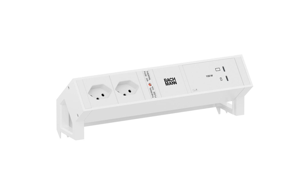 Bachmann Bloc multiprises de table DESK2 2xT13 1xUSB C/C 100W 0.2m blanc