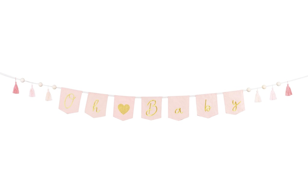 Partydeco Guirlande Oh, bébé 2.5 m, Doré/Rose pâle