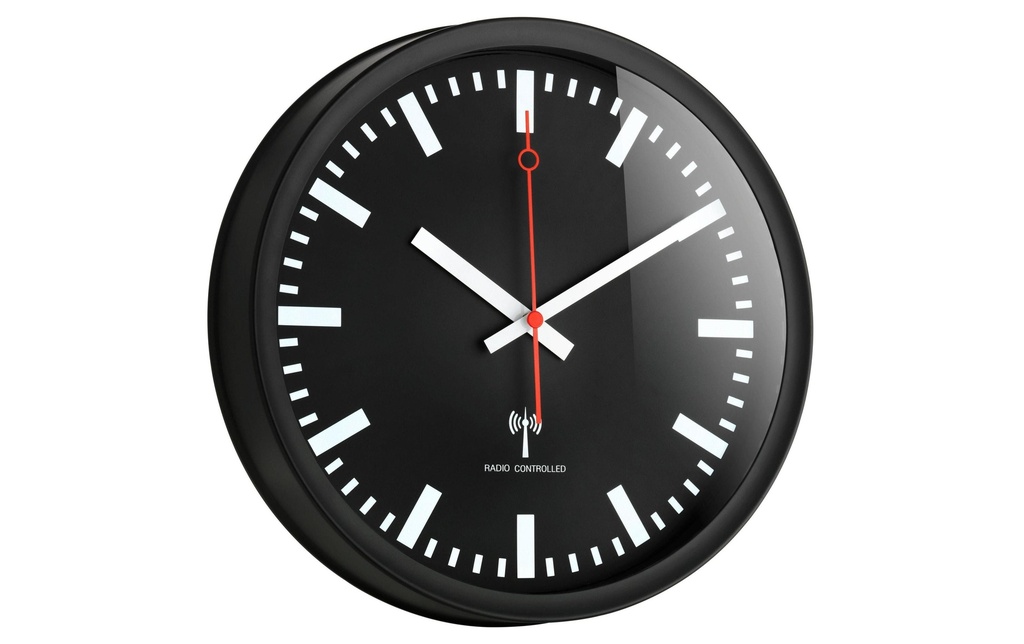 TFA Dostmann Horloge murale radio Ø 25 cm, noir