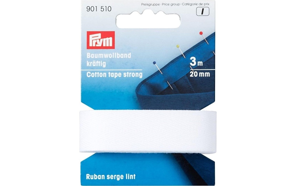 Prym Bande en coton 20 mm, blanc