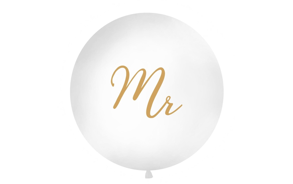 Partydeco Ballon de baudruche Mr Ø 1 m, Doré/Blanc