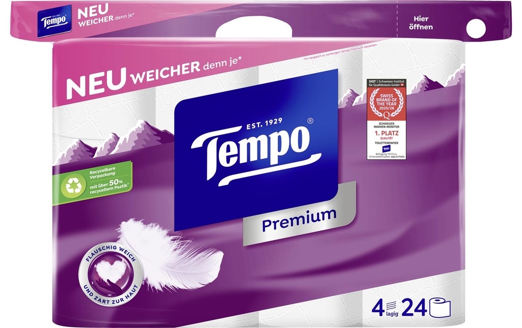 Tempo Papier toilette Premium  rouleaux à 4 couches, Blanc