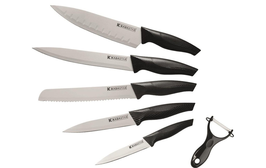 Kadastar Jeux de couteaux Premium White 6 pièces, Argenté/Blanc