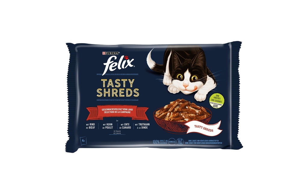 Felix Alimentation humide Tasty Shred Original avec viande en gelée, 4x80g