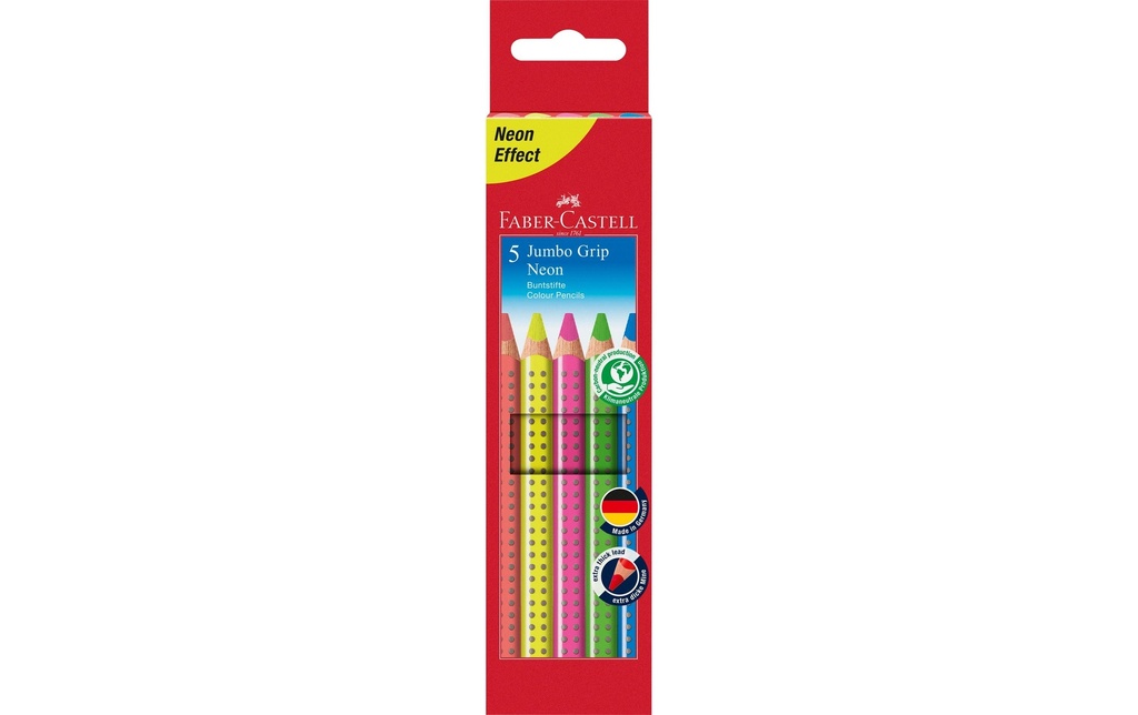 FABER-CASTELL Jumbo Grip neon étui carton (5 pces)