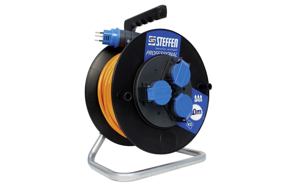 STEFFEN Bobine de câble Professional 30 m 3x T13, IP55, Noir