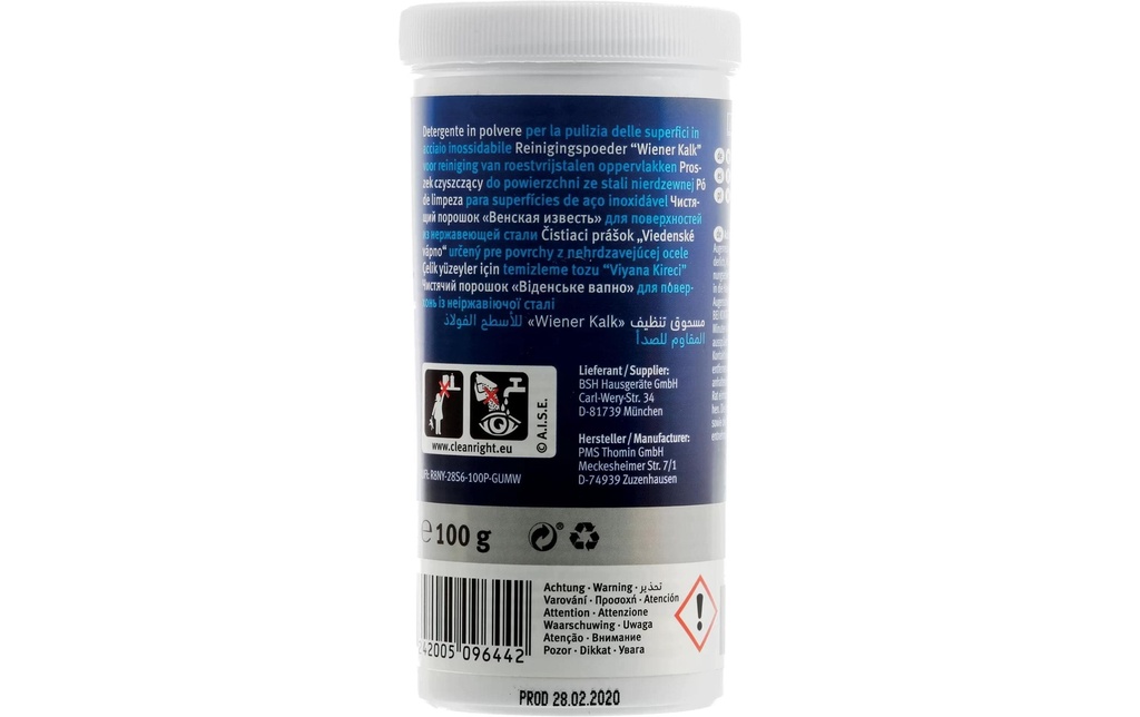 Siemens Nettoyant pour acier inoxydable Poudre de citron vert viennois en poudre