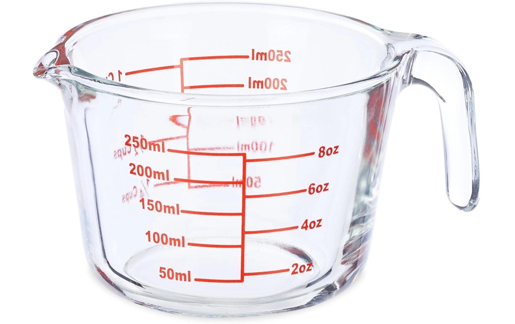 relaxdays Verre mesureur 250 ml, rouge/transparent