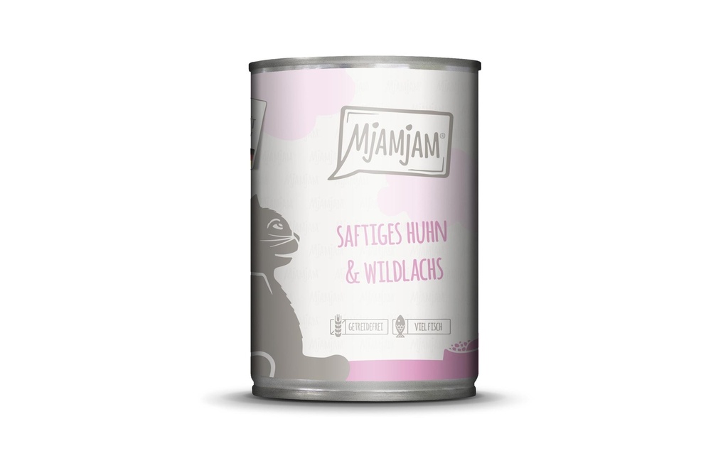 Mjamjam Alimentation humide Boîte de poulet & saumon sauvage, 400 g