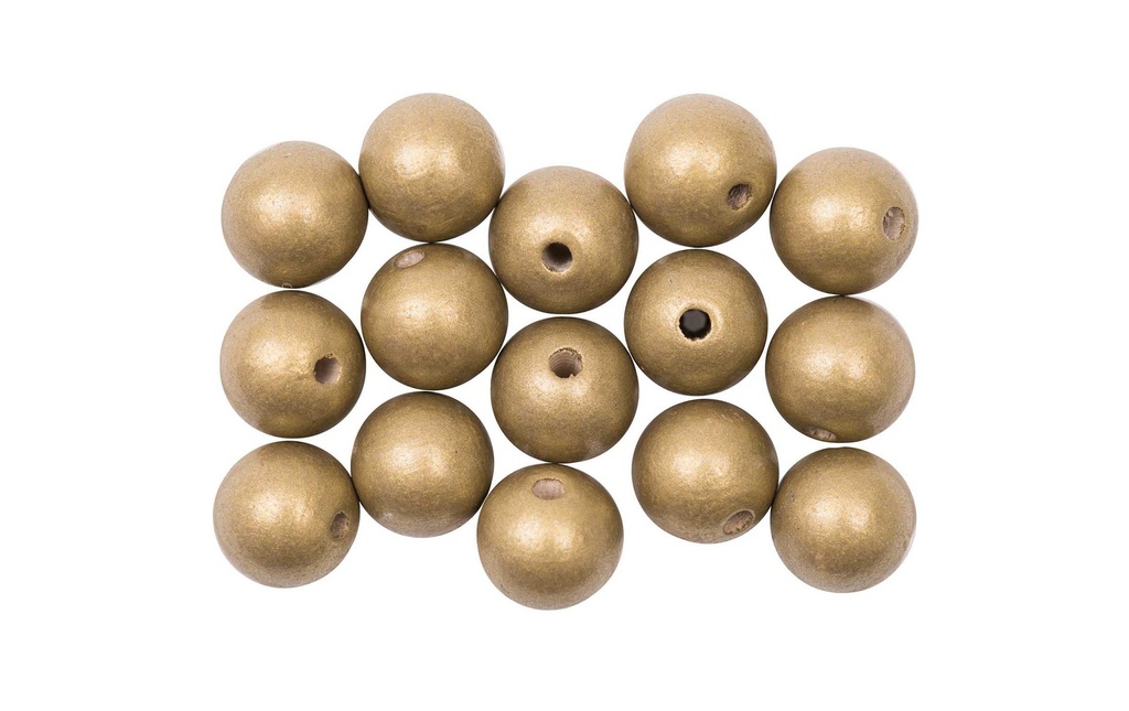 Rico Design Billes de bois Perçage 12 mm Doré, 15 pièces