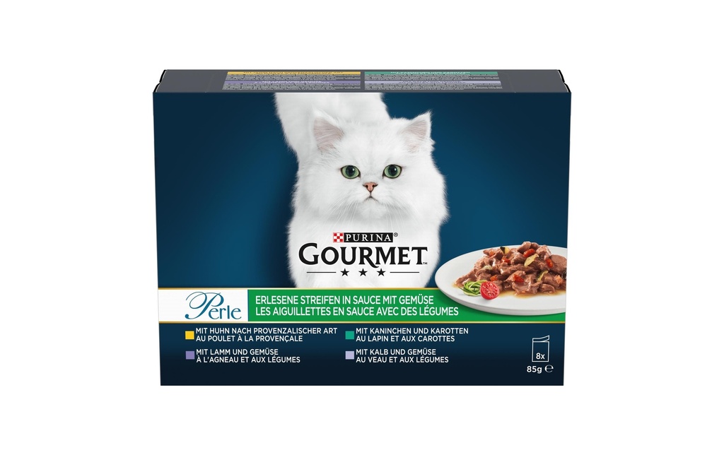 Purina Gourmet Alimentation humide Gourmet Perle avec légumes, 8 x 85 g