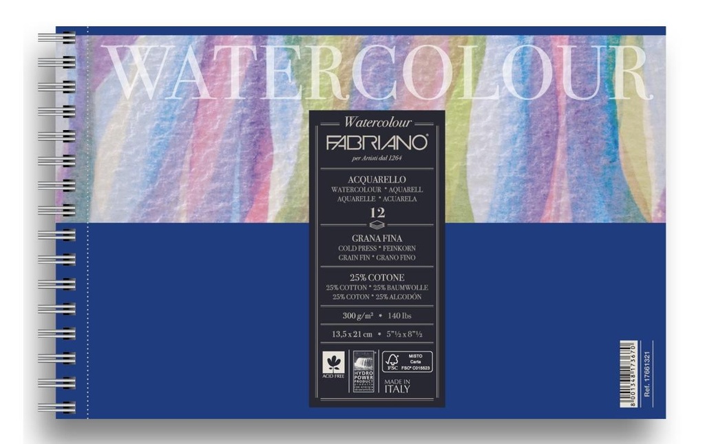 Fabriano Bloc aquarelle Livre spirale 13.5 x 21 cm, 12 feuilles