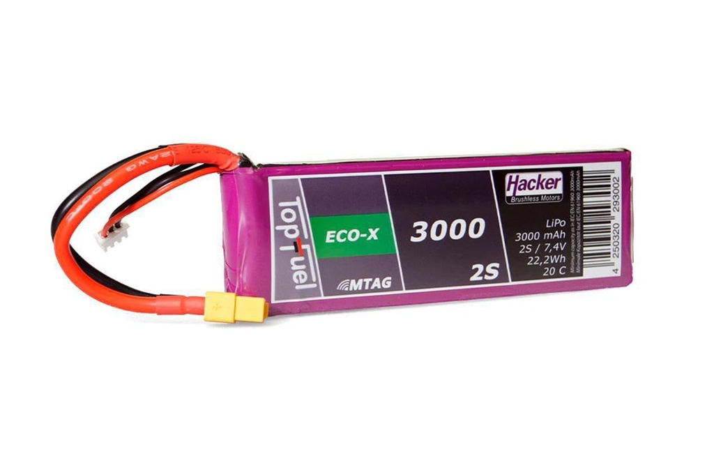 Hacker Batterie RC LiPo 3000 mAh 7.4 V 20C TopFuel ECO-X MTAG