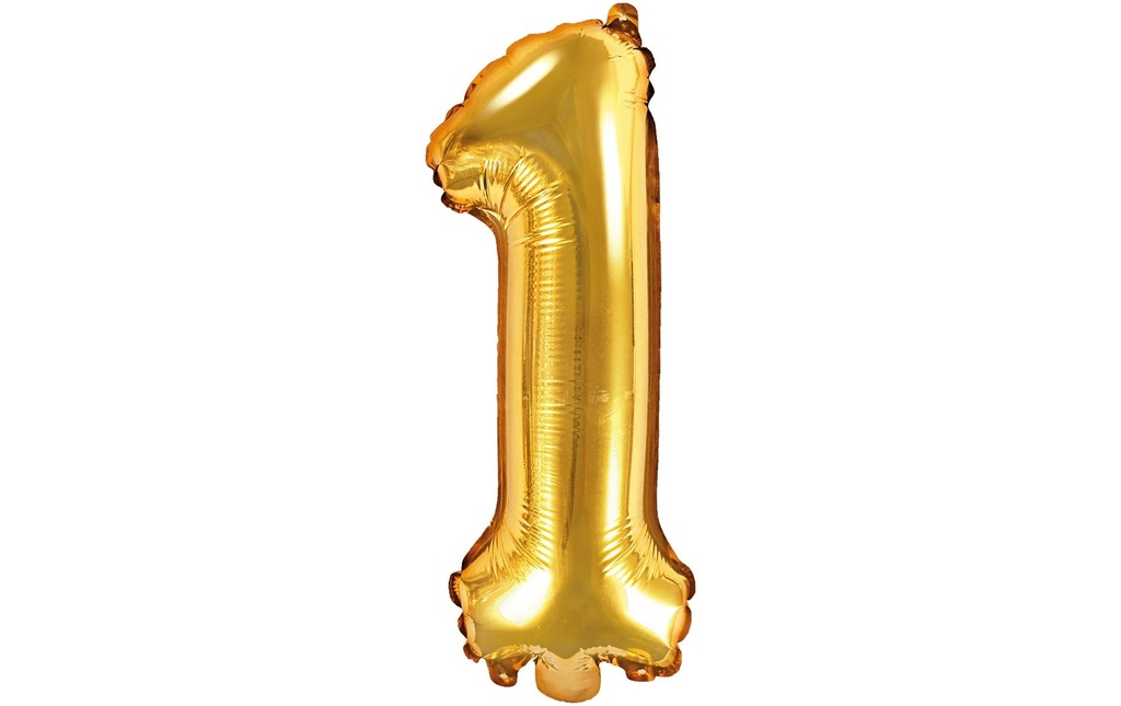 Partydeco Ballon en aluminium Chiffre 1 petit 35 cm, doré, 1 pièce
