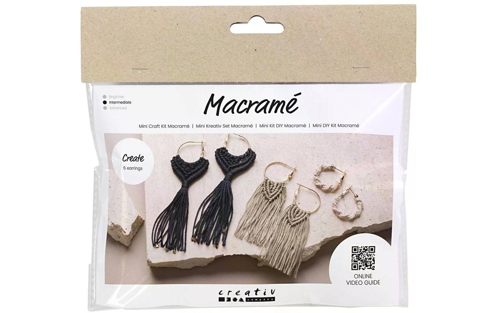 Creativ Company Kits de bricolage Boucles d'oreilles en macramé Noir/marron olive/beige