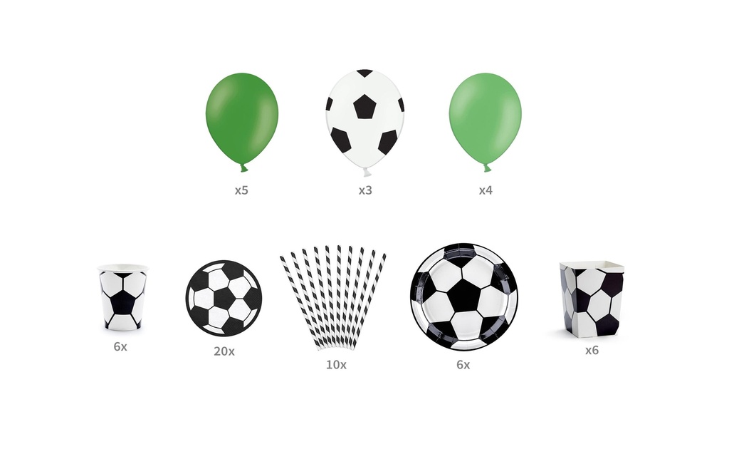 Partydeco Kits de fête Football 6 pièces, noir-blanc/vert