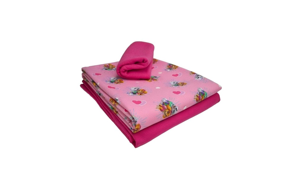 Stoffe Tissu Coeurs de Paw Patrol rose en 3 parties 2 x 1 m