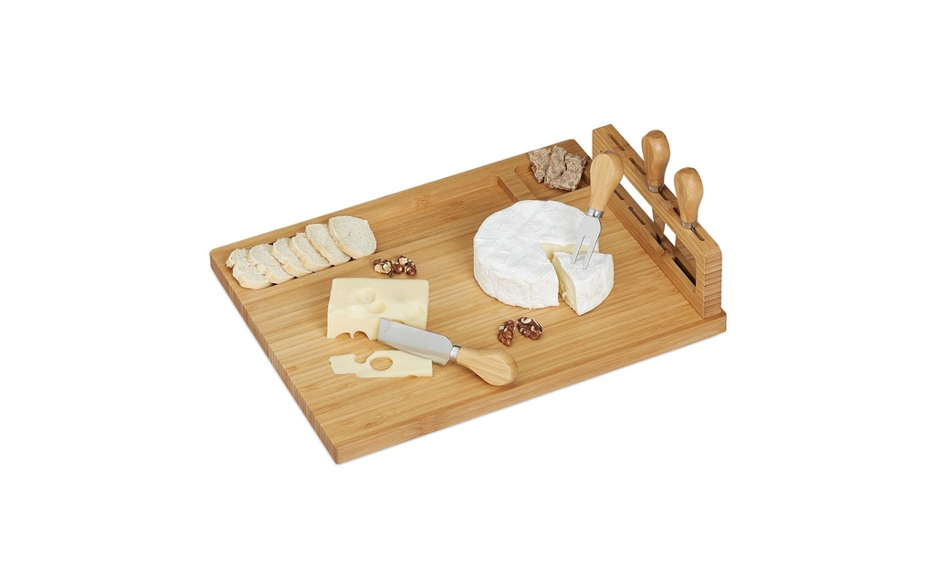 relaxdays Plateau de service Plateau à fromage avec couverts 5 pièces, nature