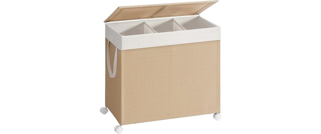 Songmics Corbeille à linge avec 3 compartiments 140 l, Beige