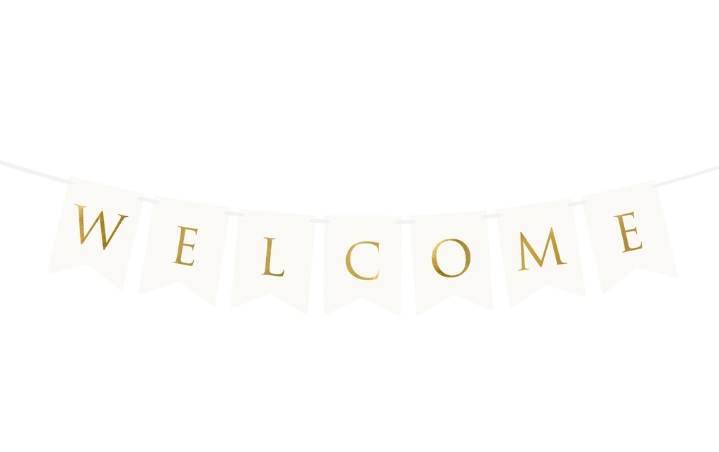 Partydeco Guirlande Welcome 15 x 95 cm, Blanc/Or