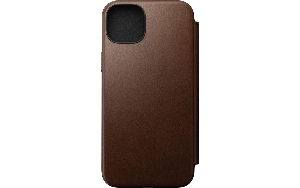 Nomad Book Cover Modern Leather Folio iPhone 15 Plus Brun