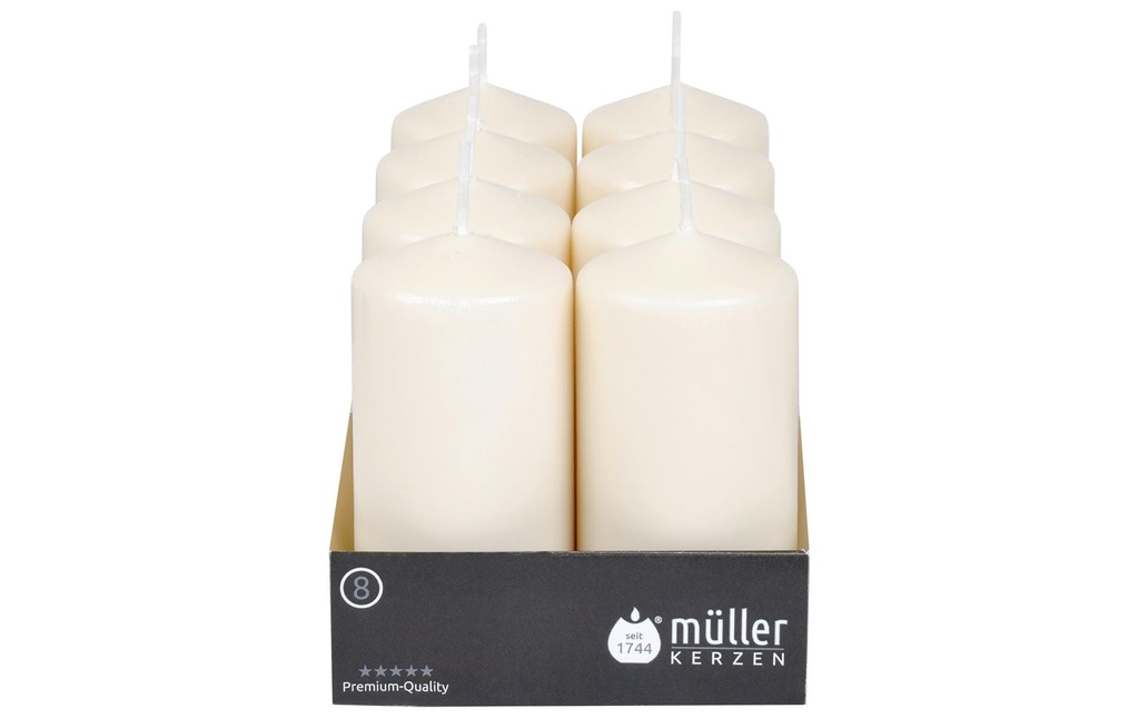 müller Kerzen Bougie pilier 12 x 5.7 cm, Crème, 8 pièces