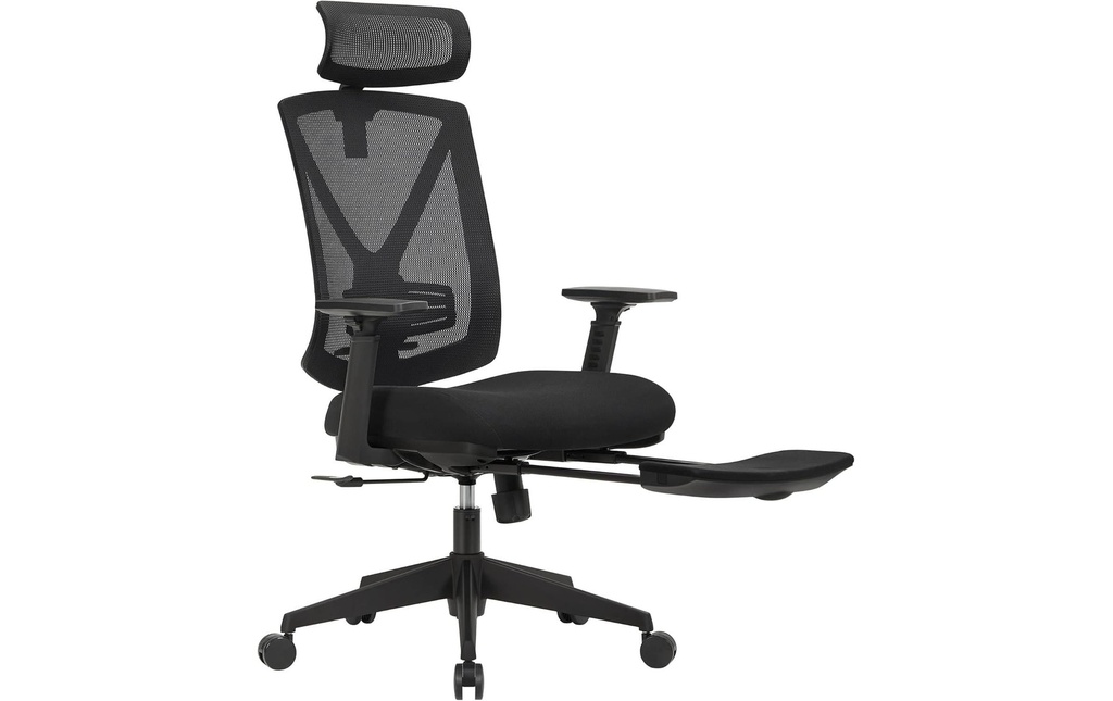 Songmics Chaise de bureau avec repose-pieds extensible Noir