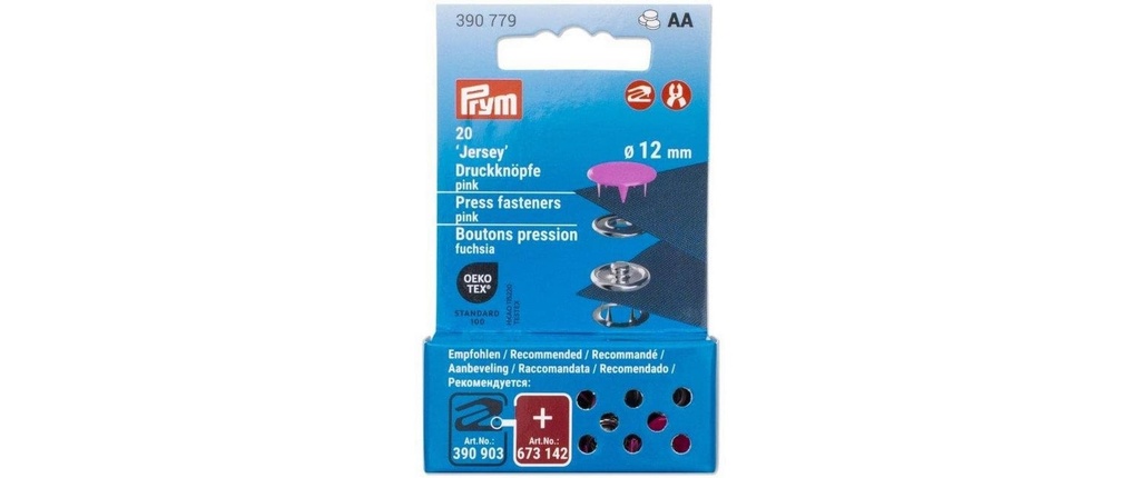 Prym Boutons poussoirs Jersey 12 mm, rose