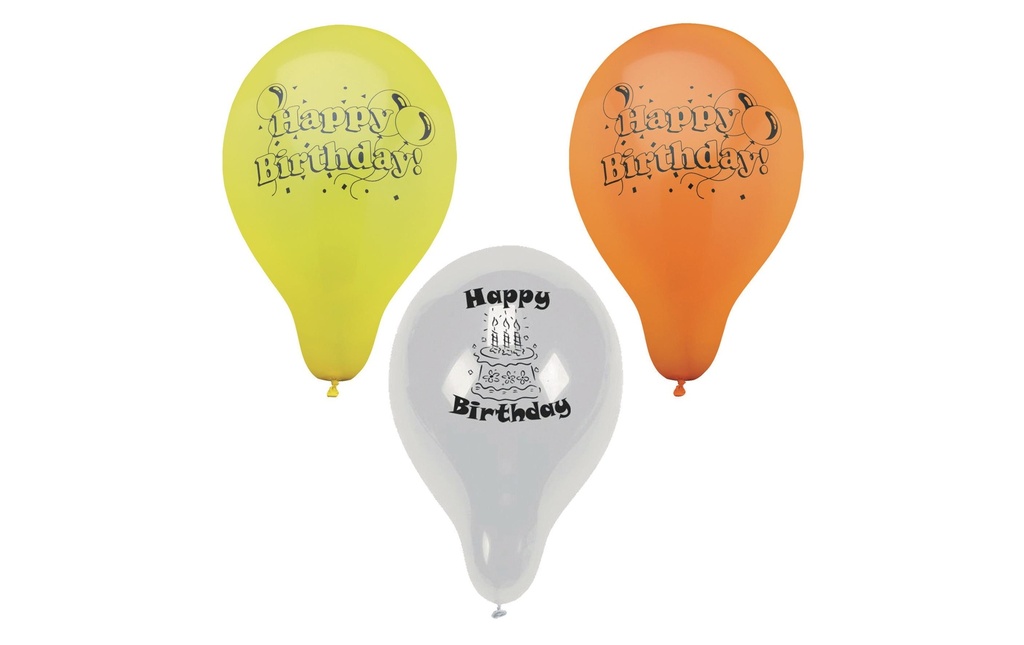 Papstar Ballon de baudruche Happy Birthday multicolores, 10 pièces