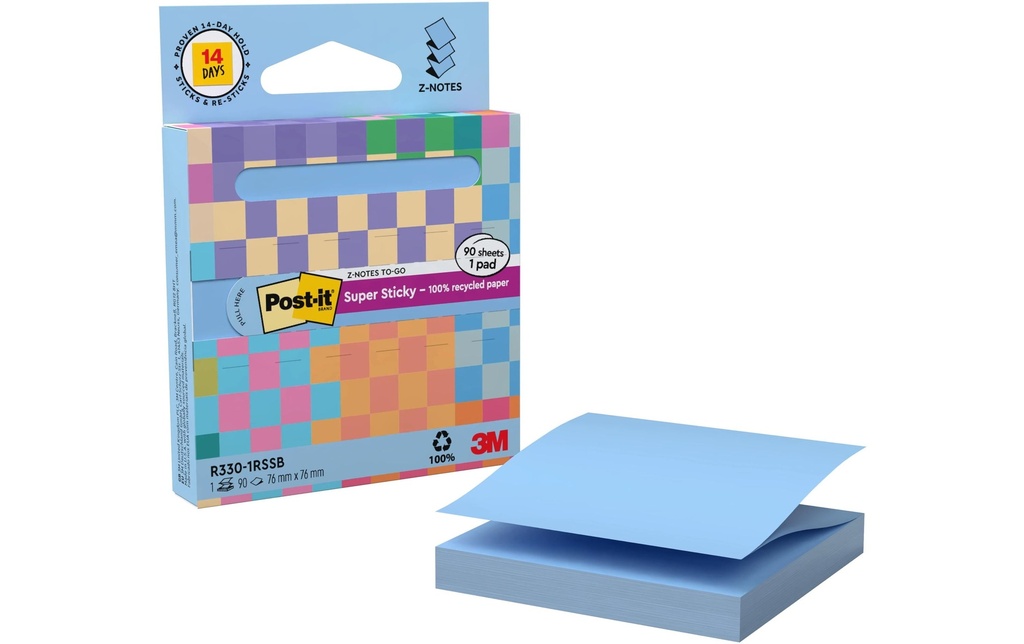 Post-it 3M Super Sticky Recycling Z-Notes Bleu