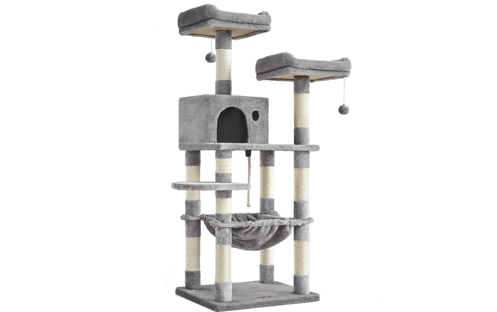 Feandrea Arbre à chat avec hamac 143 cm, Gris/Beige