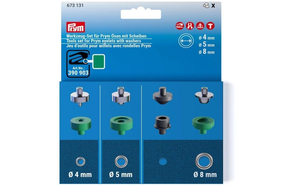 Prym Fixation Kit d'outils pour œillets avec disques Ø 4, 5 et 8 mm