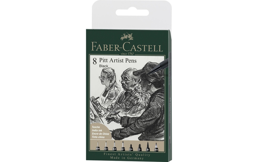 FABER-CASTELL Stylo à encre ArtistPen 8p noi (8 pces)